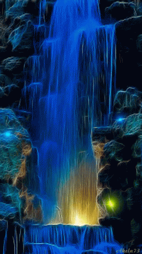 the waterfall is bright and bright with oranges