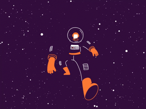 a purple space scene with a blue man wearing an astronaut outfit and his space helmet