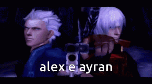 a couple of anime characters with words that say alex e ryan