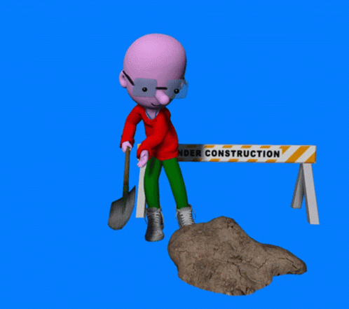 a cartoon boy holding shovels and making a funny face