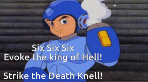 a cartoon character with a message stating six six and saying he'll strike the death knoll