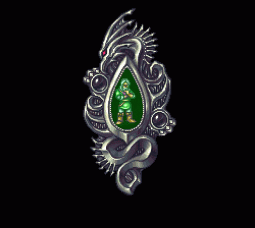 a logo design that shows a person with green eyes and an ornate frame