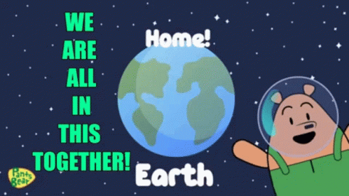 the earth is next to a small cartoon character