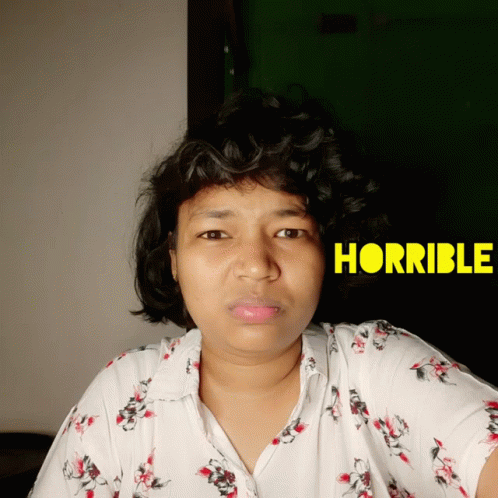 a woman is shown with the word horrible and her blue face