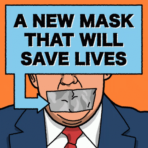 a man wearing a suit and tie holding a sign with the words a new mask that will save lives