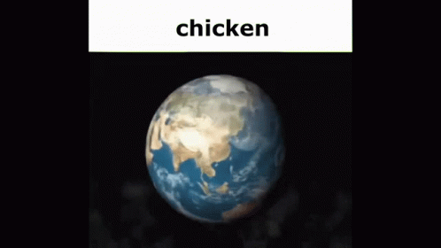 a blue and brown earth sitting on top of the word's block with text reading'chicken '