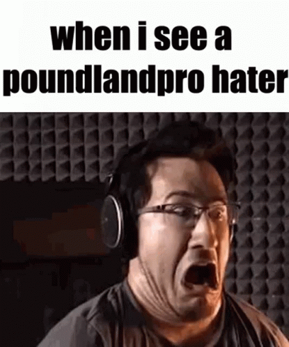 a man singing into headphones with the words, when i see a poundlandpro hater