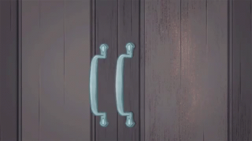 two handles for closed door with metal handle on dark grey painted wood