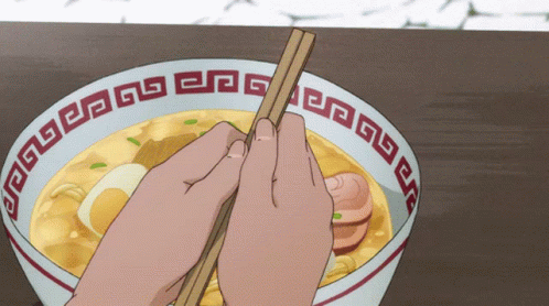 an animation picture with chopsticks in a bowl