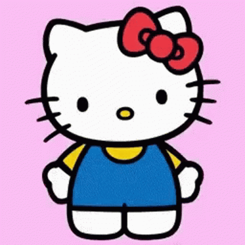 hello kitty with big bow wearing a brown dress