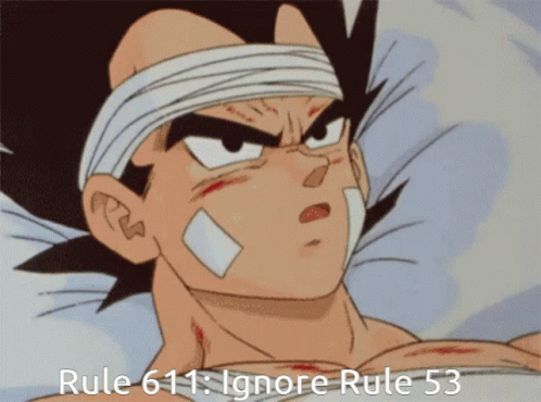 a cartoon of an evil looking man with the words rules 61 ignore ruler 53