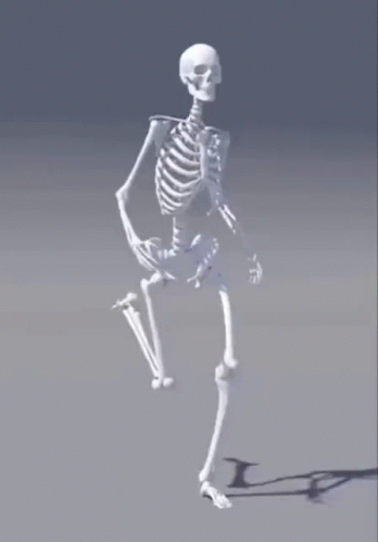 a skeleton with an unmotled body, standing in a neutral environment