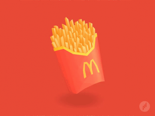 this is an image of some fries in a blue container