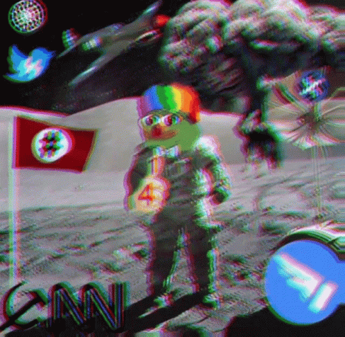a digital image of an astronaut on the moon with other nasa related items and other artwork