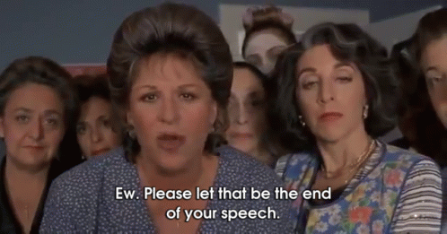 four woman with words on them that read ev please let that be the end of your speech