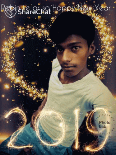 young person standing in front of an image with the year 2012