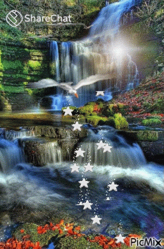 abstract image of an waterfall with stars and snowflakes