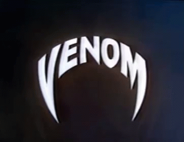 the word venom on black background with white letters