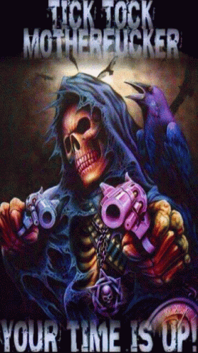 a picture of a skeleton holding a gun in his hand