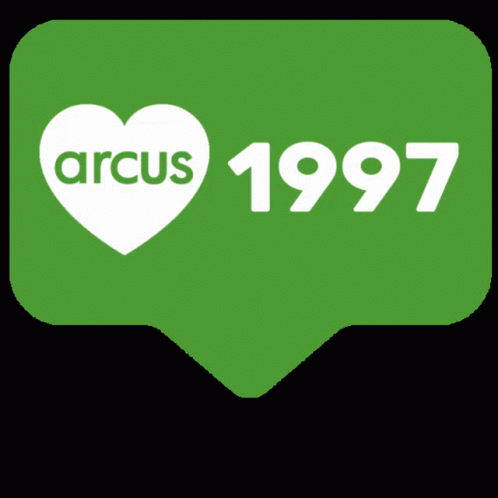 the word arcus on a green sticker with a white heart