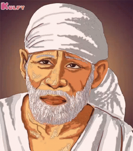 a blue painted image of a man wearing a white turban