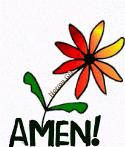 the words amen and an artistic blue flower