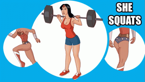 she squats, and the woman squats with the bar