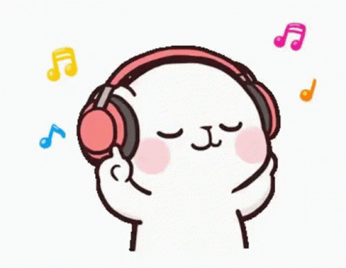 a cartoon character with headphones on and notes