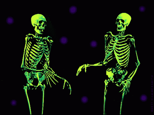 two glowing skeleton standing next to each other