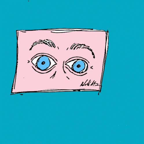 an abstract drawing of two eyes above a blue rectangle