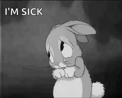 cartoon rabbits, with a caption saying i'm sick