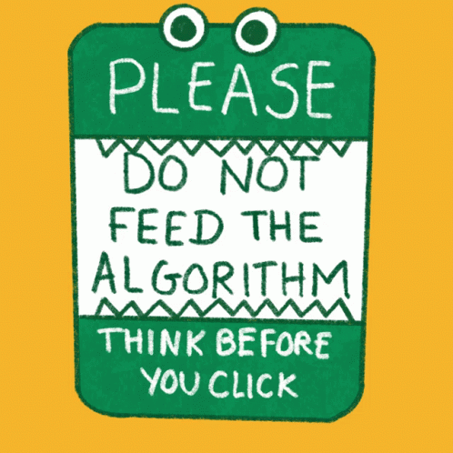 this is a sign that says please do not feed the algonism think before you click