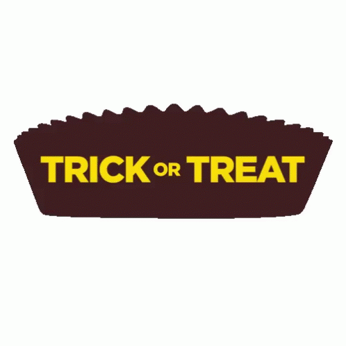 a small, rectangular blue trick or treat sign