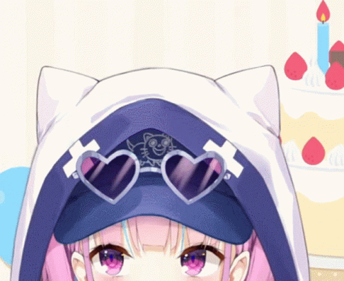 anime character with heart shaped sunglasses on her head