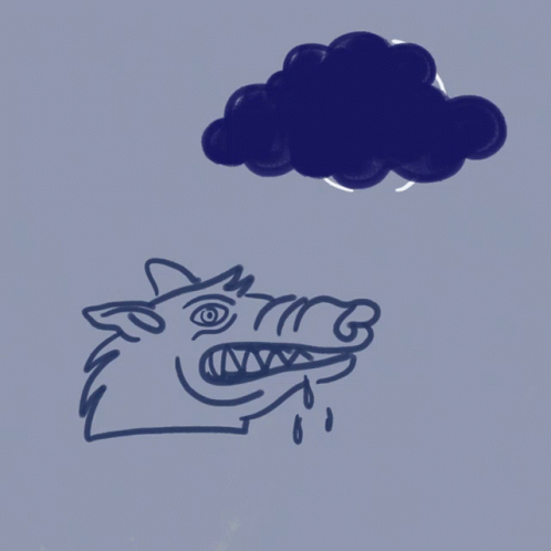 a cartoon drawing of a large head in a cloud