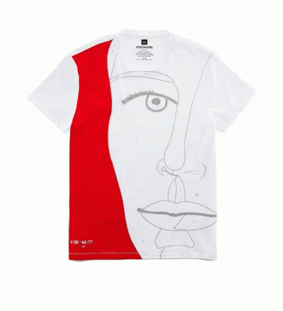 a t shirt featuring a face painted on it