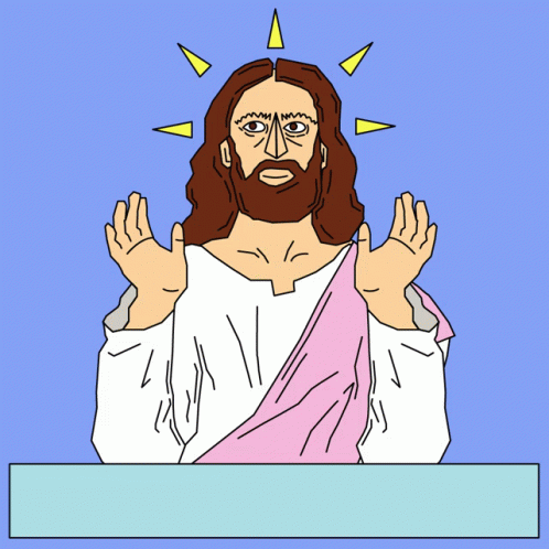 the jesus is standing next to a blank space