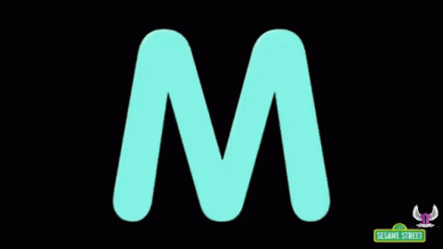 the letter m in green with a black background