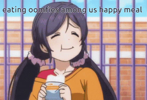 anime girl eating fries with happy meal