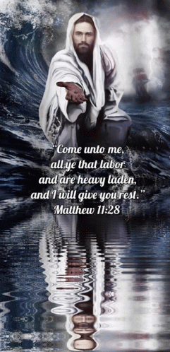 the image of jesus sits in water with a quote below