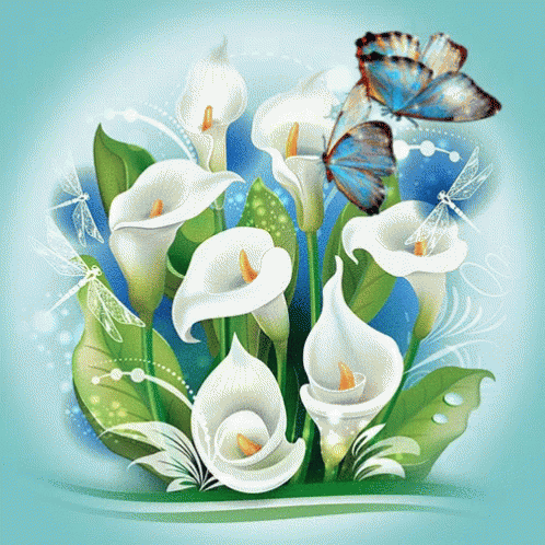 digital painting of a bouquet of flowers with erflies