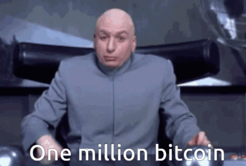 a man with an angry look is sitting at a desk and the caption says, one million bitcoin