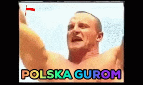 a picture of a man making a face with the words polish grom in the background
