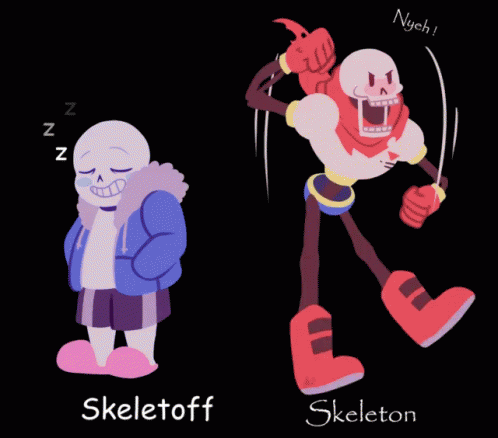 skeleton and skeleton character comparison on a dark background