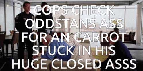 a poster advertises cops check for an'idiot in his huge closed ass '