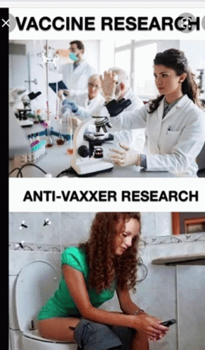 two pictures, one with an image of a woman on a medical device and another showing a picture of people in the lab