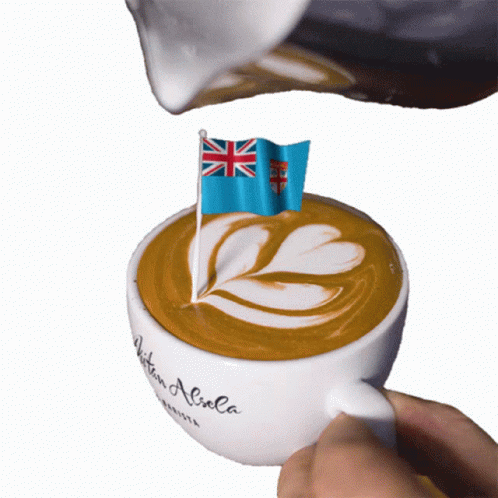 someone pouring coffee with the flag of australia into it