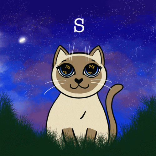 a drawing of a cat sitting in a grassy area under the sky