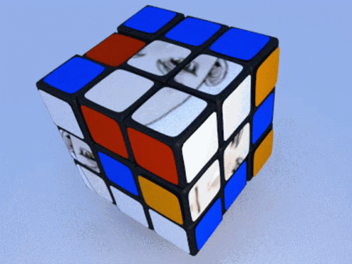 this cube has white and blue squares with red ends