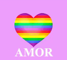 colorful heart with a pink background and the word amoor written underneath